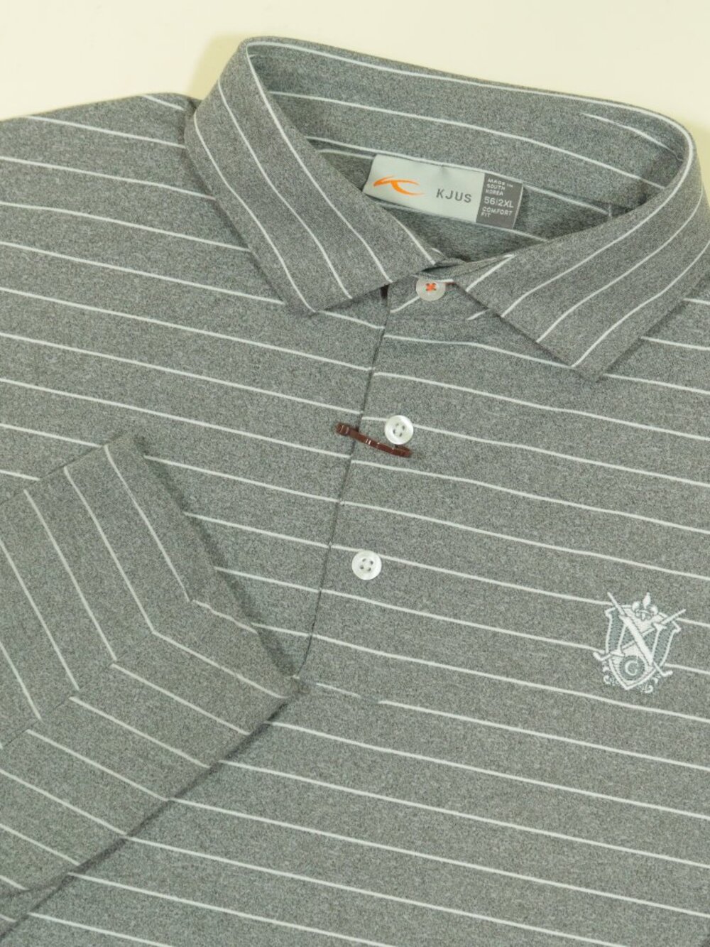 Kjus Soren Mel Stripe Naples Grande Golf Polo Shirt Mens 2XL Gray Long Sleeve